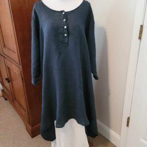 Made in Italy Navy Blue Linen Overdress and White Muslin Sheath - XL
